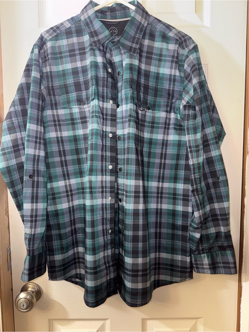 Wrangler Green and Black Plaid Snap-Front Casual Shirt